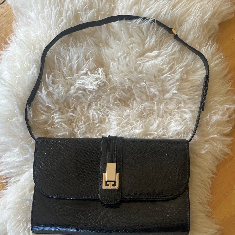 Vintage GUCCI Black Lizard Clutch with Strap